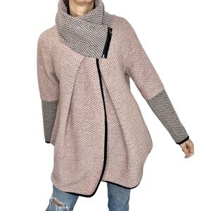 New Collection pink black white tweed cocoon lagenlook cowl neck coatigan